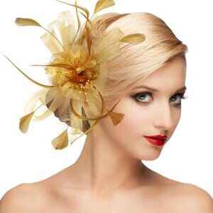 Women's Fascinator Hat Vintage Mesh Feather Headpiece for Weddings Derby